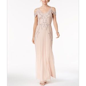 Adrianna Papell Cold-Shoulder Beaded Gown